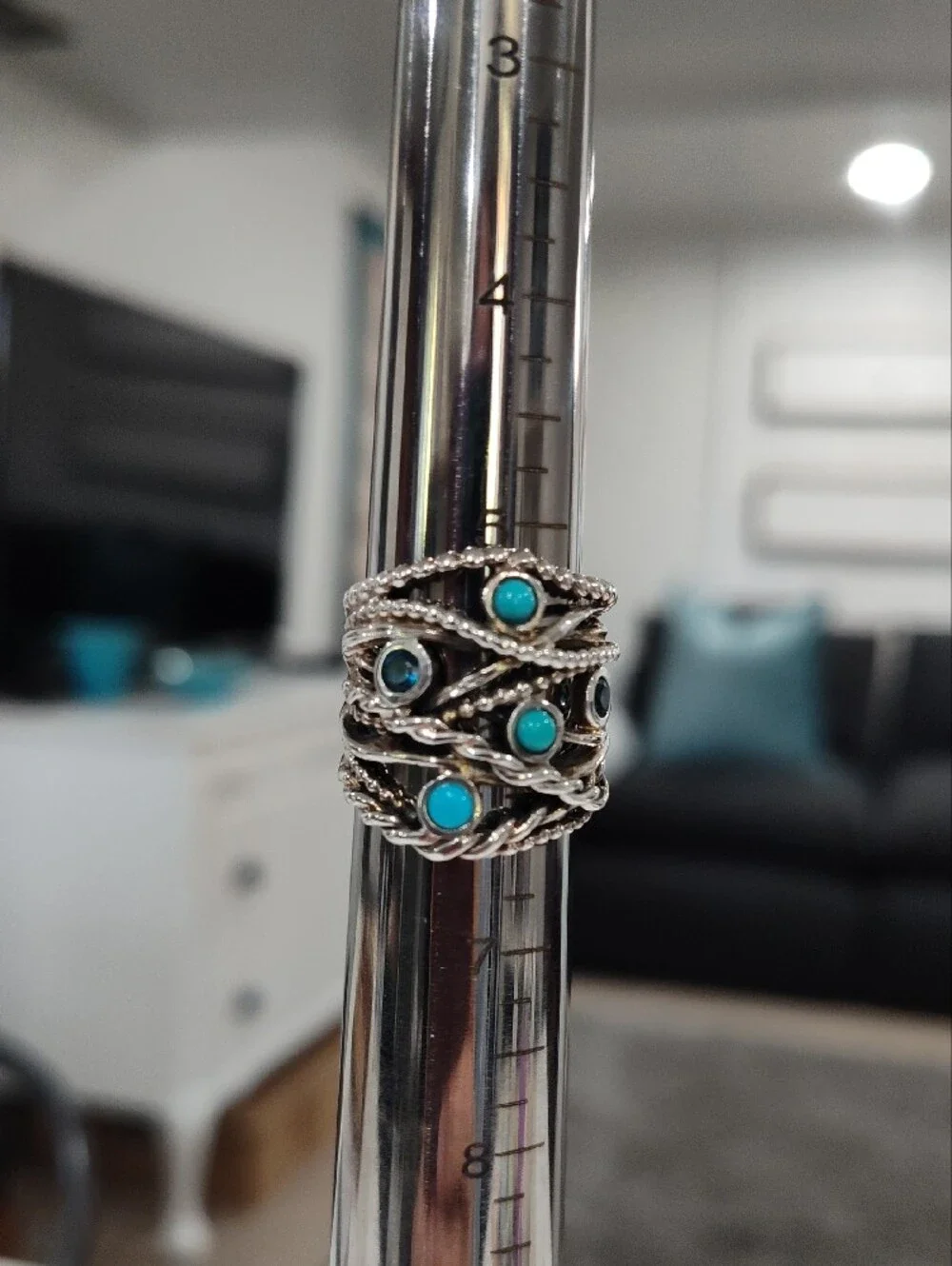 Or Paz Sterling Silver Multi-Row Ring with Turquoise Stones